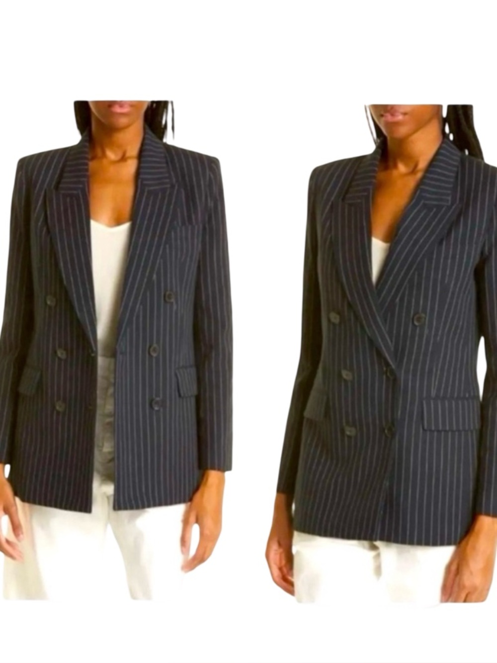 NWT NILI LOTAN Valerie Pinstripe Double Breasted Blazer Cotton Midnight Blue 10